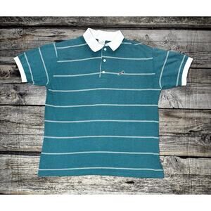 Vintage Le Chat Career Club Mens Size XL Striped Preppy Polo Shirt Green White